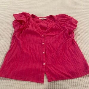 Pink Short Sleeve Loft Button Up Blouse